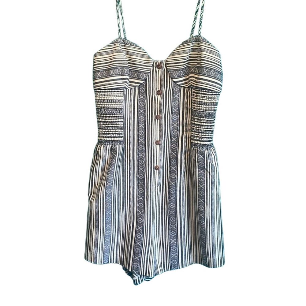 Dolce Vita Black and Cream Striped Short Romper Women's Medium